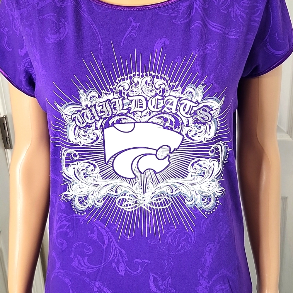 NEW K-State Wildcats Bling Foil Blossom Short Sleeve Purple and Silver T-Shirt